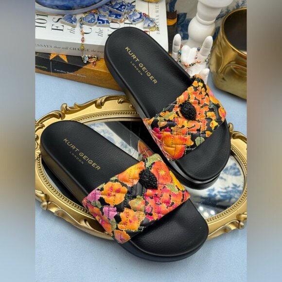 🆕 KURT GEIGER LONDON 🧿 NWOB Meena Eagle Black Floral Print Slides, Sz 37 US 7 - Picture 8 of 13